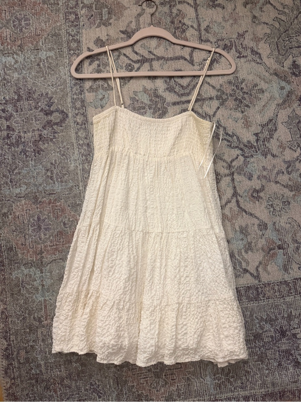Zara mini dress Cream Textured Smocked Sundress